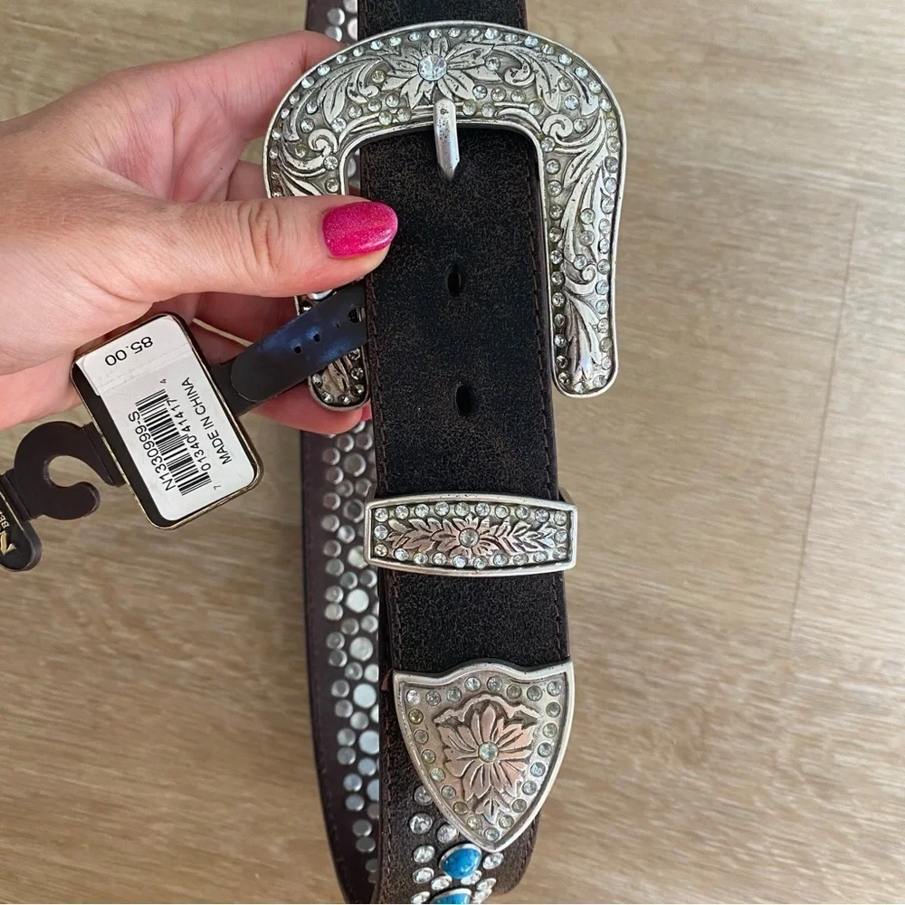 NEW Nocona Turquoise Beaded Leather Western Belt